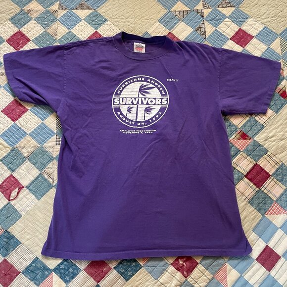 Vintage 90s Hurricane Andrew Florida Souvenir Miami Single Stitch Tshirt XL - Picture 1 of 10